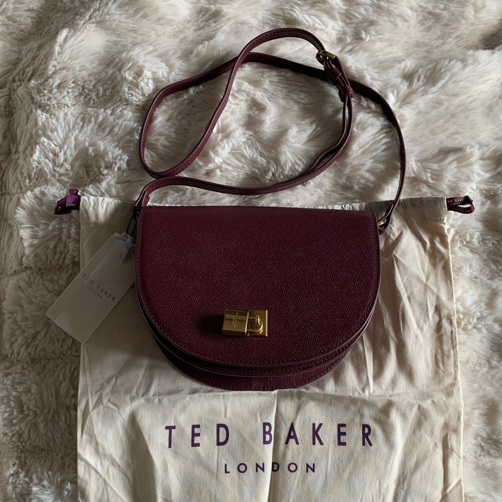Ted Baker Leather Saddle Crossbody Bag w/ Logo Padlock